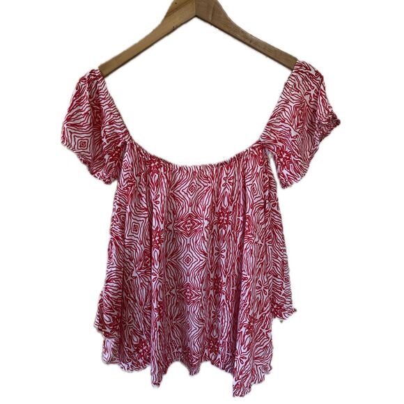 Keliki Hawaii Hawaiian Off Shoulder Built In Elastic Bra Handkerchief Top XS - Picture 1 of 6